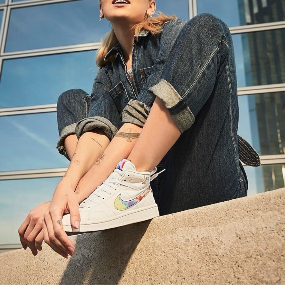 Nike White High-Top Sneakers with Pastel Tie-Dye Tongue